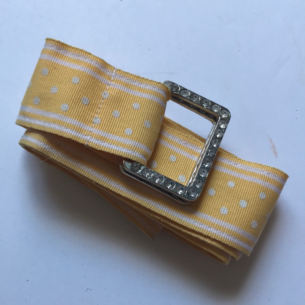 Yellow & white polka dot ribbon belt rhinestone M
